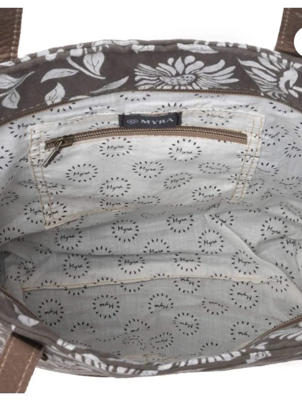 Myra Bag Brown and White Floral Canvas Tote